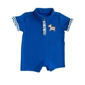 Vintage Y2K Baby Boy Jon Jon Polo Collared Romper Horse Embroidered One Pc 3-6 M